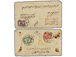 NEPAL. Mi.22, 23, 24. 1911 (August). POKHARA To KATHMANDU. Registered And A.R. Cover Franked With 4 Pice Green, 8 Pice R - Sonstige & Ohne Zuordnung