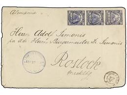 NICARAGUA. Sc.16 (3). 1889. COLÓN A ALEMANIA. 10 Cents. Gris Tira De Tres, Al Dorso Llegada. Algunos Defectos En El Sobr - Autres & Non Classés