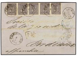 NORUEGA. 1869 (May 6). Cover To Bordeaux Franked By Scarce Usage Of 1867-68 3sk3. Dull Lilac Tied By Christiania Cds's.  - Altri & Non Classificati