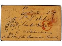 PANAMA. 1853. NEW BEDFORD To TALACAHUANO (Chile). Circulada Via New York Y Panama. Marca PAID/AT/PANAMA En Rojo Y Marcas - Other & Unclassified