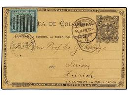 PANAMA. Sc.8. 1881. PANAMA A ZURICH. Entero Postal De Colombia Con Franqueo Adicional De 1 Cto. Negro S. Verde, Mat. Dup - Otros & Sin Clasificación