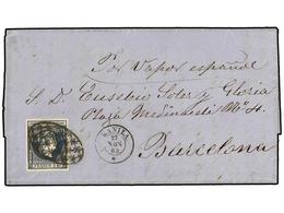 FILIPINAS. Ed.14. 1863. MANILA A BARCELONA. 2 Reales Azul, Mat. PARRILLA COLONIAL Y Fechador MANILA/*. Pieza Excepcional - Other & Unclassified