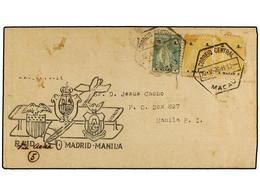 MACAO. 1926. MACAO To MANILA. FIRST FLIGHT MADRID A MANILA Stage MACAO-MANILA Envelope Franked With 2 A. And 4 A. (2) Ma - Altri & Non Classificati