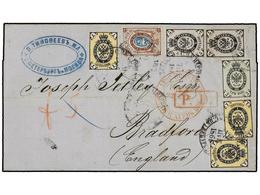 RUSIA. 1866. MOSCU To ENGLAND. 1k. (3), 3k., 5k. (2) And 10k. Fine Four-colour Franking, Light File Fold Affecting One S - Autres & Non Classés