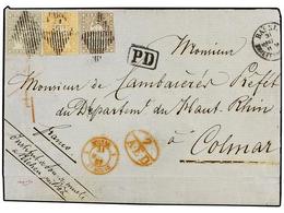 SUIZA. 1857 (March 31st). Cover From Basel To Colmar, Franked By 1854-56 (Berne II) 5r. Brown And Very Fine 1fr. Grey Wi - Other & Unclassified