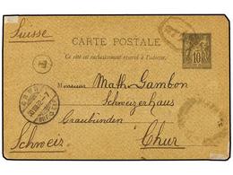 TURQUIA. 1892. French Postal Stationery Card Used In Istanbul And Accepted By Ottoman Post To SWITZERLAND Showing Very R - Autres & Non Classés