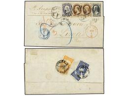 ESTADOS UNIDOS. Sa.165, 161, 156. 1870. NEW YORK To LIMA. 1 Ctvo. Blue (left Margin Scissors Cut) 10 Cts. Brown (2) And  - Altri & Non Classificati