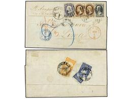 ESTADOS UNIDOS. Sa.165, 161, 156. 1870. NEW YORK To LIMA. 1 Ctvo. Blue (left Margin Scissors Cut) 10 Cts. Brown (2) And  - Other & Unclassified