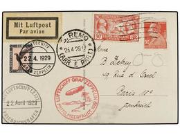 ZEPPELIN. 1929 (Abril). Tarjeta Postal Del Zeppelin LZ 127 Desde FRANCIA Con Dos Sellos De 90 Cts. (uno Defecto) Embarca - Altri & Non Classificati