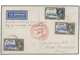 ZEPPELIN. 1935. GIBRALTAR To BRAZIL. 2 D. (2) And 6 D. Cancelled With Oval REGISTERED/GIBRALTAR Sent Via GRAF ZEPPELIN.  - Andere & Zonder Classificatie