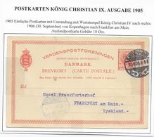 DANEMARK - 1905 - CP ENTIER TYPE CHRISTIAN IX  De COPENHAGUE => FRANKFURT (GERMANY) - Entiers Postaux