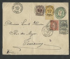 N°44-53-54-57 En Affr. Complémentaire Sur E.P. Env. 10c.(Em. 1869)  Obl. Sc VERVIERS (Station) Le 11 Février 1896 Vers T - Enveloppes