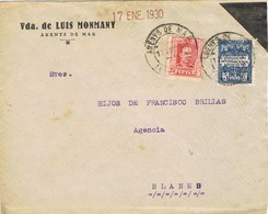 36002. Carta  De Luto ARENYS De MAR (Barcelona) 1930. Sello Recargo Exposicion - Barcelona