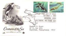 FDC USA 1990 Mammifères Marins L'orque, Ou épaulard & Lion De Mer - Other & Unclassified