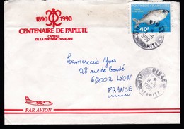 POLYNESIE FRANCAISE 1990    Enveloppe Centenaire De Papeete 1890 1990 Sur Faune D'eau Douce : Kuhlia Marginata - Usados