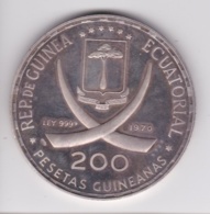 Guinée Equatoriale 200 Pesetas 1970 Coupe Du Monde De Football, Argent Pur - Guinée Equatoriale