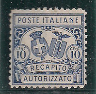 REGNO D'ITALIA  1928 RECAPITO AUTORIZZATO RE VITTORIO EMANUELE III SASS. 1 MNH XF  (DENTELLATO 11) - Otros & Sin Clasificación