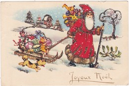 Santa Claus - Père Noél Tirant Une Luge Remplie De Cadeaux : Carte à Système Paillettes : Joyeux Noel - - Santa Claus