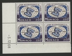 MONACO N° 806 Bloc De 4 Neuf ** (MNH) Coin Daté Du 3/12/68. TB - Unused Stamps