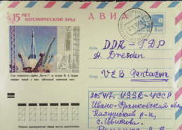 UdSSR: Gs-Lp-Umschlag Mit Zudruck "Weltraum: Wostok 1" Mit Wertstpl Zu 6 Kopeken-Sendung An VE Betrieb In Dresden - Cartas & Documentos