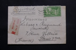PHILIPPINES - Enveloppe En Recommandé De Manille Pour Paris En 1936, Affranchissement Plaisant - L 54653 - Philippinen