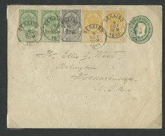 Armoiries 1c. Gris, 2c. Jaune (paire) Et 5 Cent. Vert (paire) En Affr. Compl. Sur E.P. Env. 10c.(Em. 1869) N°4 Obl. Sc S - Covers