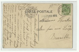 N°83 - 5 Cent. Armoirie, Obl. Sc PEPINSTER Sur CP  Du 30 Mars 1911 + Griffe SART-LEZ-SPA Vers Bruxelles - W0660 - Sello Lineal