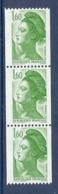 N° 2222 X 3 LIBERTE 1F60 VERTE DE ROULETTE VARIETE BANDE DE PHOSPHORE A GAUCHE AU LIEU DE DROITE  ** - Unused Stamps