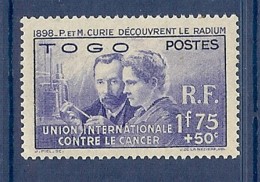 TOGO N° 171 PIERRE ET MARIE CURIE * - Unused Stamps