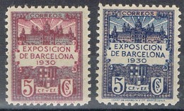 Serie  Completa BARCELONA, C.F Y E.F., Congreso Filatelico,  Sello Recargo Exposicion , Num 7-8 ** - Barcelona