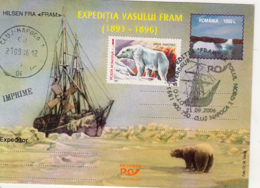 NORTH POLE, FRAM SHIP ARCTIC EXPEDITION, POLAR BEAR, PC STATIONERY, ENTIER POSTAL, 2006, ROMANIA - Expediciones árticas