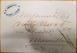 O) 1859 ARGENTINA - BUENOS AYRES, PREPHILATELY G. B.  - MARITIME MAIL - CALAIS, RATE MANUSCRIPT, TO MARSEILLE, XF - Cartas