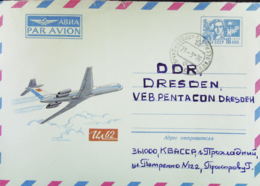 UdSSR: Gs-Lp-Umschlag Mit Zudruck "Luftfahrt: Russ. Flugzeug IL-62" Mit Wertstpl. 16 Kopeken An VE Betrieb In Dresden - Storia Postale