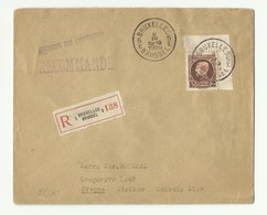 N°218 - 5Fr. Petit MONTENEZ, Coin De Feuille, Obl. Sc BRUXELLES 5 Sur Lettre Recommandée Du 2-XII-1929 Vers Prague.  COB - 1921-1925 Piccolo Montenez