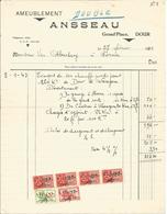 Dour Ameublement Ansseau Grand Place - Facture 1943 (Taxes Fiscales / Timbres Fiscaux) - Documents
