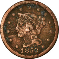 Monnaie, États-Unis, Braided Hair Cent, Cent, 1853, U.S. Mint, Philadelphie - 1840-1857: Braided Hair (Cheveux Tressés)