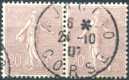 France N°131 (paire) Oblitéré TAD AJACCIO CORSE 1907 - (F665) - 1903-60 Säerin, Untergrund Schraffiert