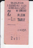 2020-3416 : TICKET DE CHEMIN DE FER. SAINT-CLOUD A GARCHES MARNES LA COQUETTE SEVRES VILLE D'AVRAY. 2° CLASSE. - Europa