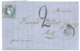 224 - GRAY - Février 1872 Pour METZ - Double Affranchissement 25 Ctes Coté Français Et Taxe 2 Groschen Coté Allemand - - Guerre De 1870