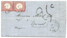 227 - ST AMARIN - Février 1872 Pour EPINAL - Double Affranchissement Paire 1groschen + Taxe 25 Ctes  (Type Rare En 1872) - War 1870