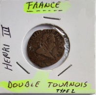 FRANCE  -- HENRI III  -  DOUBLE TOURNOIS Type 2 - 1574-1589 Henry III