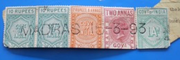 MADRAS 1893 GOVERNMENT OF INDIA Tax 5 Stamps Service Ex English Colony Cancellation Stamp-Timbre Fiscal Service - 1854 Compagnia Inglese Delle Indie