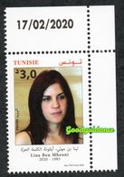 2020- Tunisia - Lina Ben Mhenni, The Free World Icon - Woman- Complete Set 1v.MNH** Dated Corner - Tunisia (1956-...)