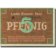 Billet, Allemagne, Baden, 5 Pfennig, 1947, KM:S1001a, SPL - Andere & Zonder Classificatie
