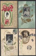 CPA Série De 4 Cartes Gaufreés Embossed Médaillon Circulé Belles Fantaisies - Portraits