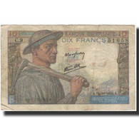 France, 10 Francs, Mineur, 1942-10-15, B+, Fayette:8.4, KM:99d - 10 F 1941-1949 ''Mineur''