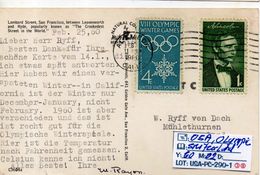 USA: POSTCARD #OLYMPIC GAMES IN CALIFORNIA#US AIRMAIL#SENT TO SWITZERLAND (USA-PC-290-1 (38) - Inverno1960: Squaw Valley