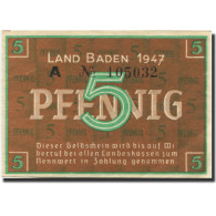 Billet, Allemagne, Baden, 5 Pfennig, 1947, KM:S1001a, SPL - Sonstige & Ohne Zuordnung