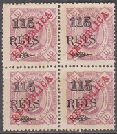 CONGO-1915- D. Carlos I, C/ Sobga «REPUBLICA» 115 R. S/ 10 R. (QUADRA)   D.12 3/4   P. Porc.  (*) MNG MUNDIFIL  Nº 125 - Portuguese Congo