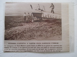 Grande Guerre Jules VEDRINES Et Son Avion Blériot XLIII Baptisé La Vache - Coupure De Presse De 1914 - Historical Documents